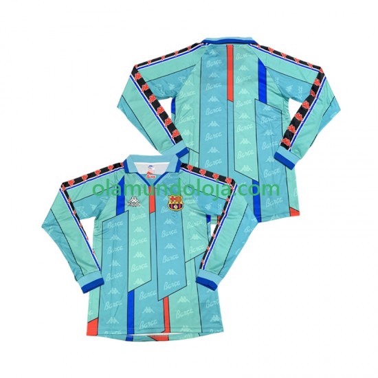 Camisola FC Barcelona 1996 1997 Retro Homem Equipamento Segundo Manga Comprida